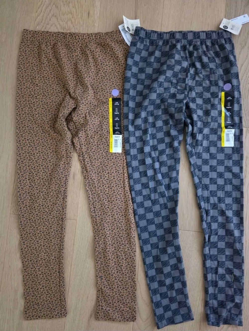 BNWT Brown Leopard Print and Gray Checkered Legging Set Of 2 SIZE L 10-12